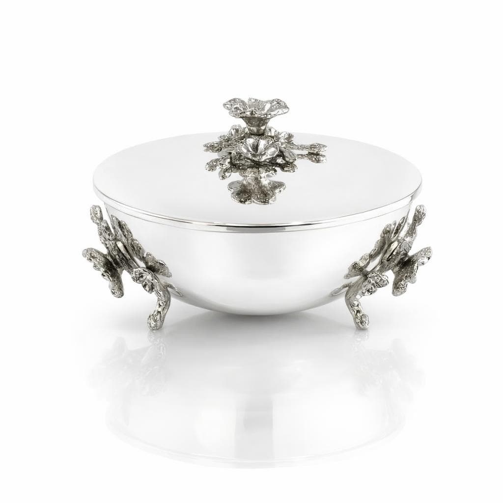 Bombonieră argintată cu capac și decoruri florale, CD 6290