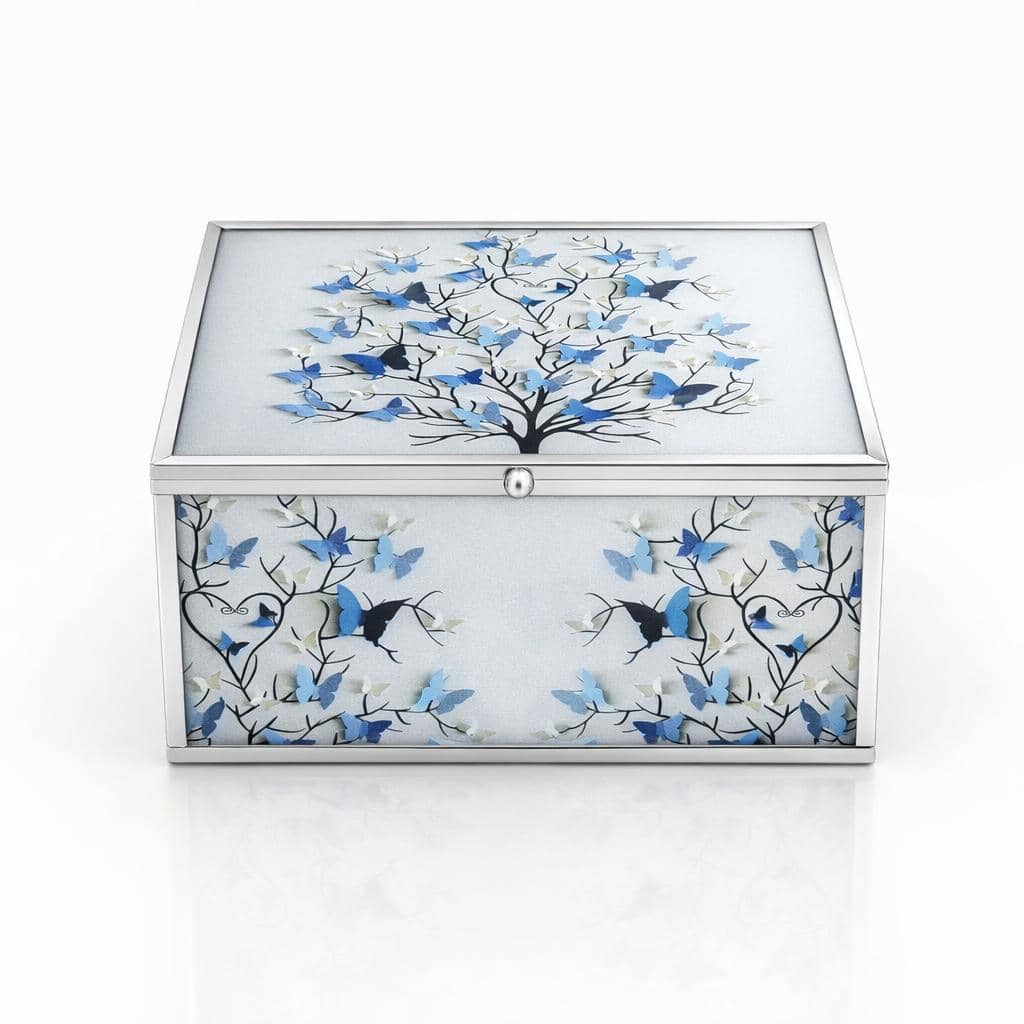 Cafetieră casetă bijuterii argintată 925 cu design tree blue