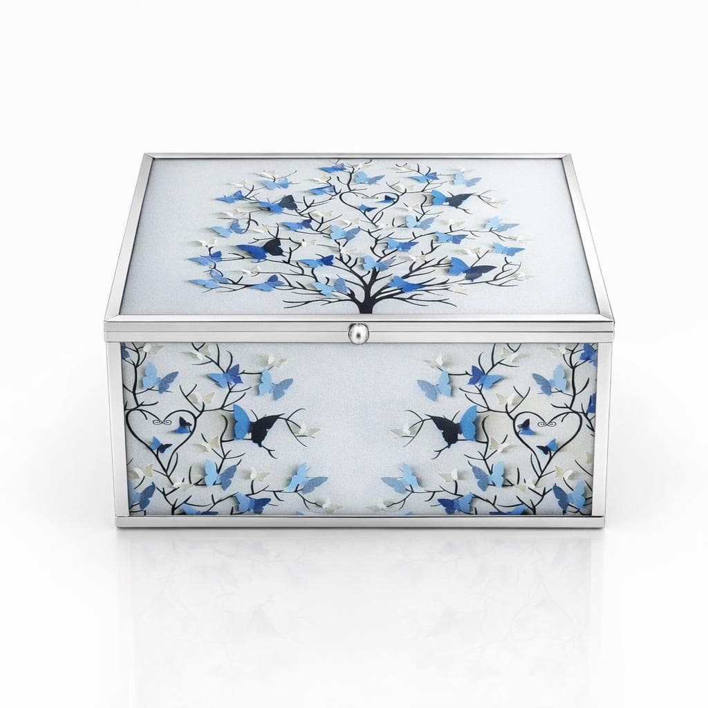 Cafetieră casetă bijuterii argintată 925 cu design tree blue