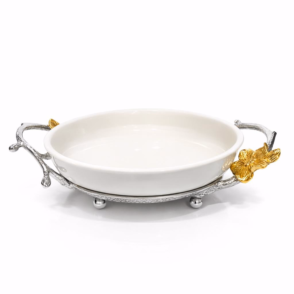 Platou decorativ argintat 925 cu detaliu floral