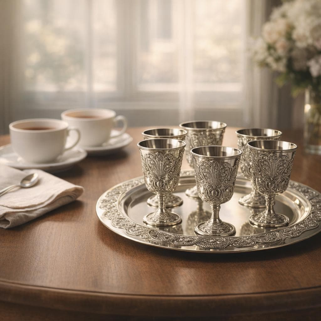 Set servire argintat 925 cu paharele