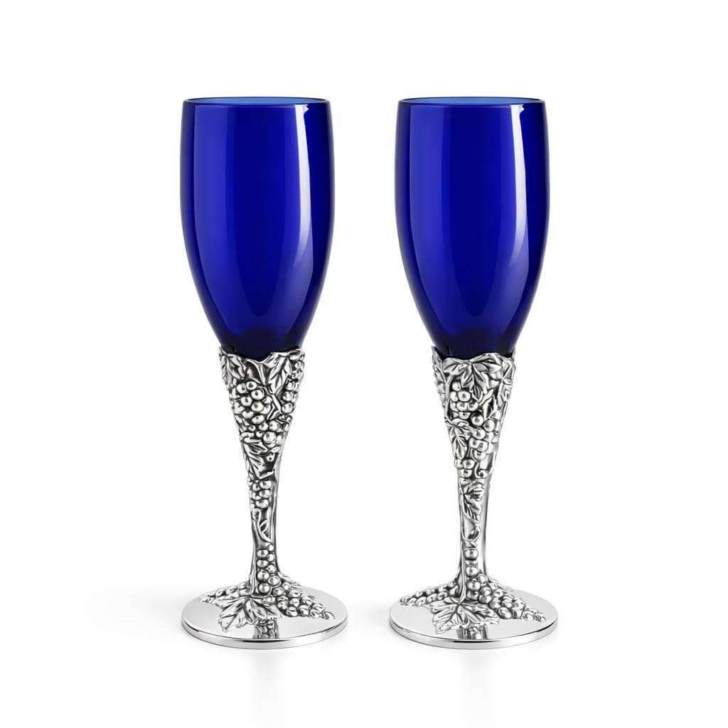 Pahare argintate 925 cu picior decorat lacuit bleu