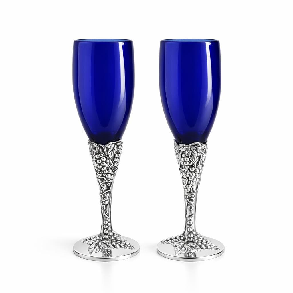 Pahare argintate 925 cu picior decorat lacuit bleu