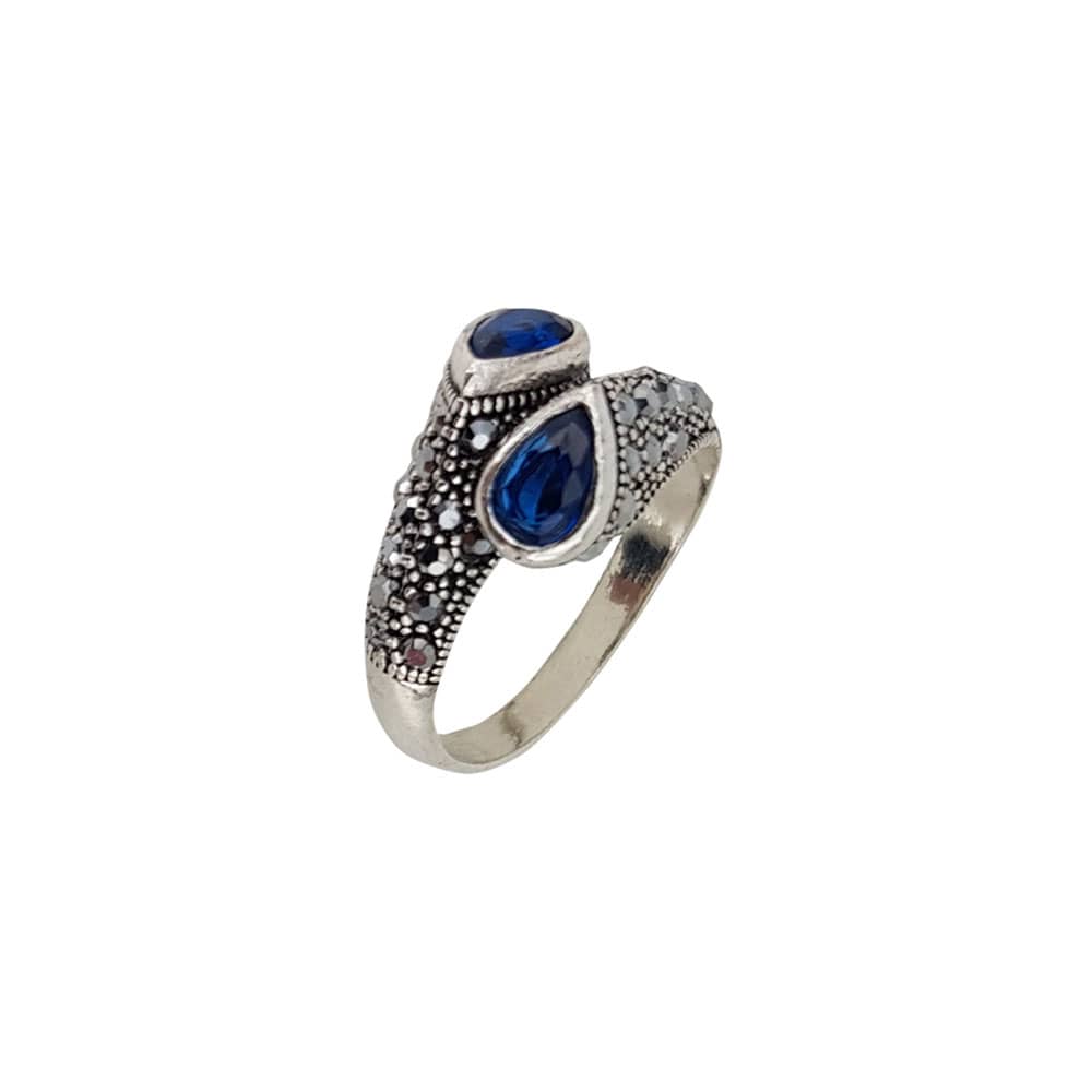 Inel argint elegant hematite Duo blue