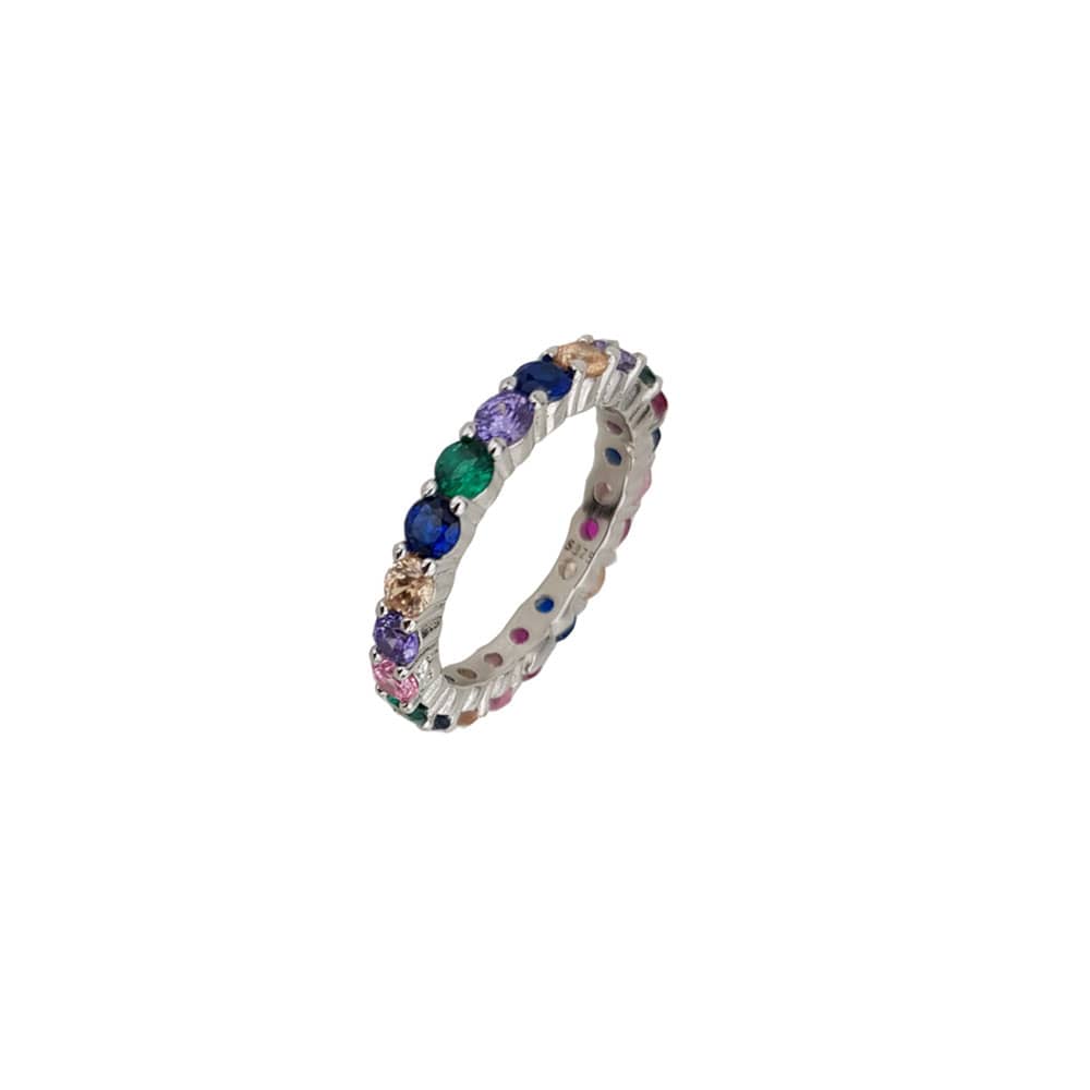 Inel argint tip verigheta multicolora Rainbow marimea 57