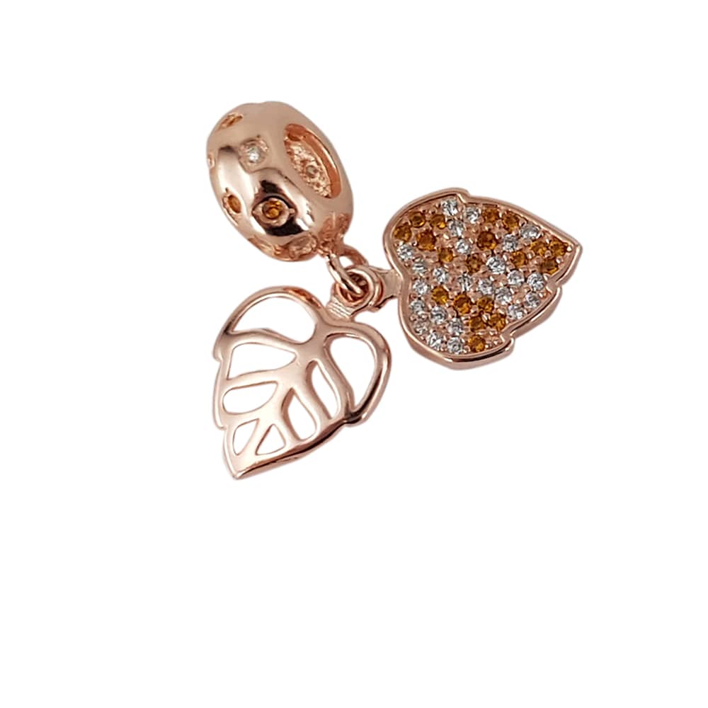 Talisman argint frunze auriu rose