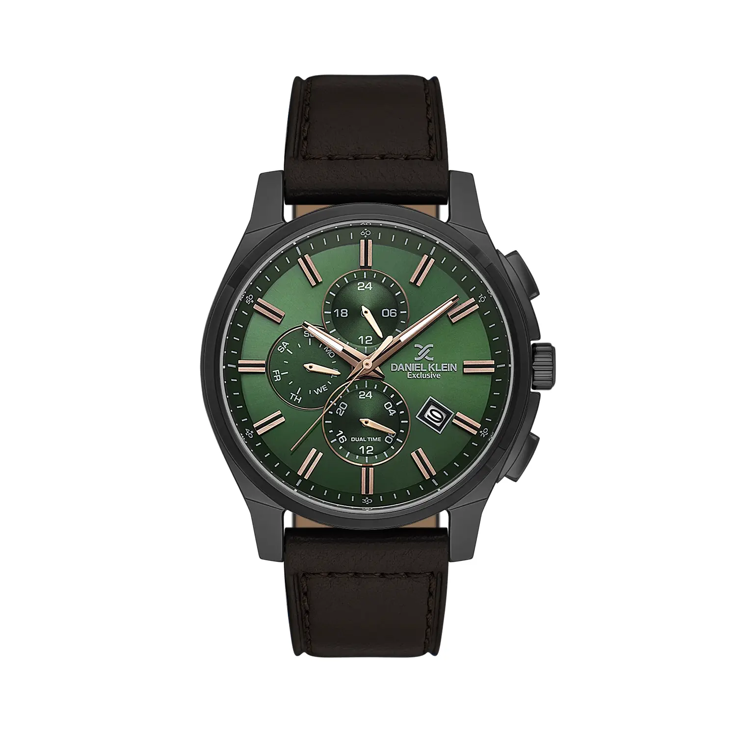 Ceas barbatesc Daniel Klein Exclusive DK.1.14349-6, cadran verde, curea maro