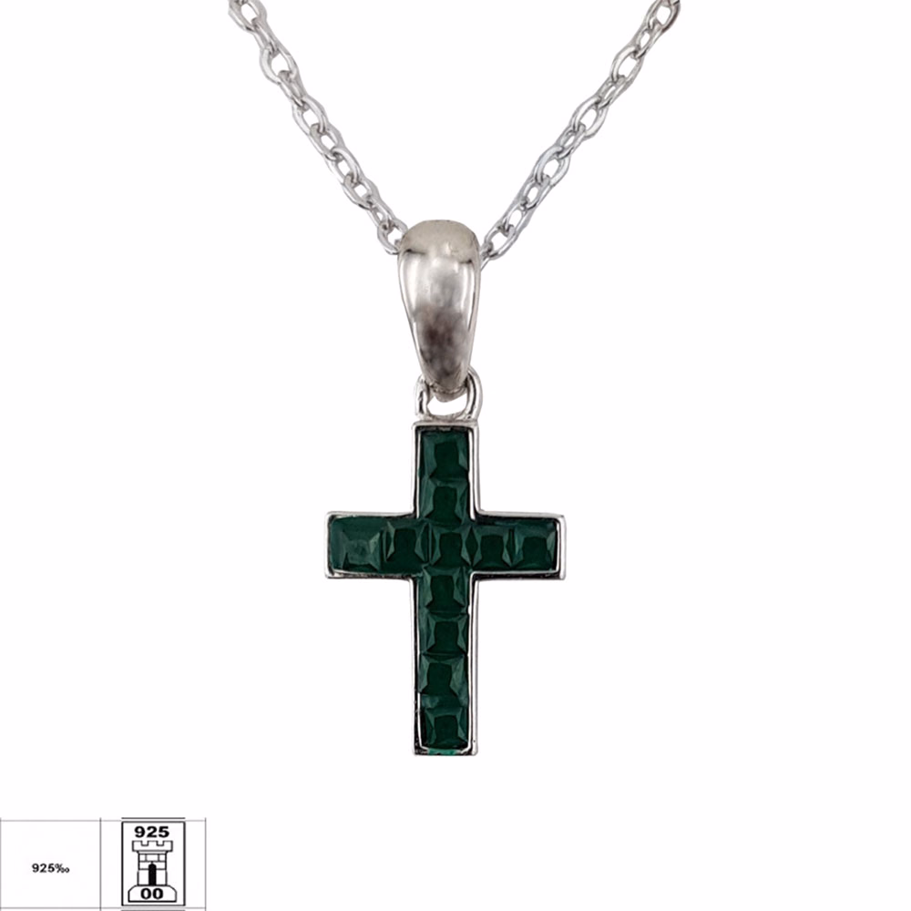 Lant argint cruciulita Green crystal