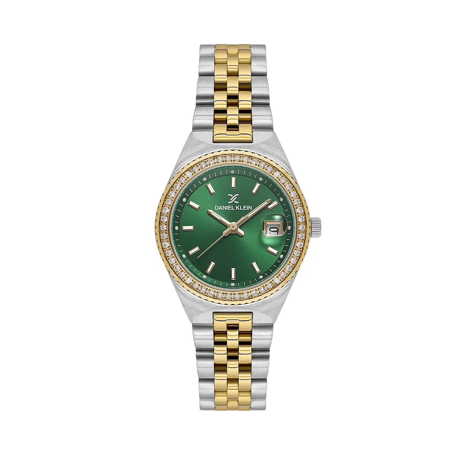 Ceas dama Daniel Klein Premium DK.1.14304-4, cadran verde, bratara aurie si argintie