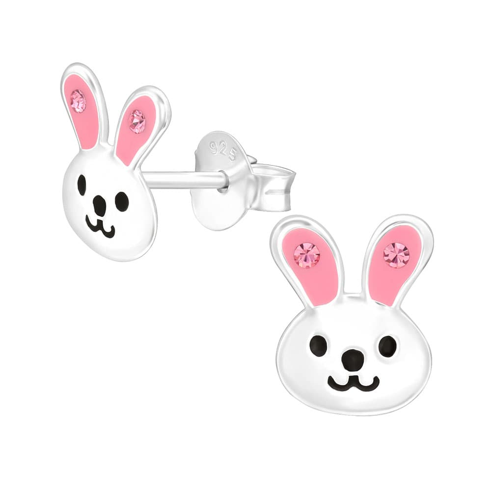 Cercei argint copii Bunny cu email roz