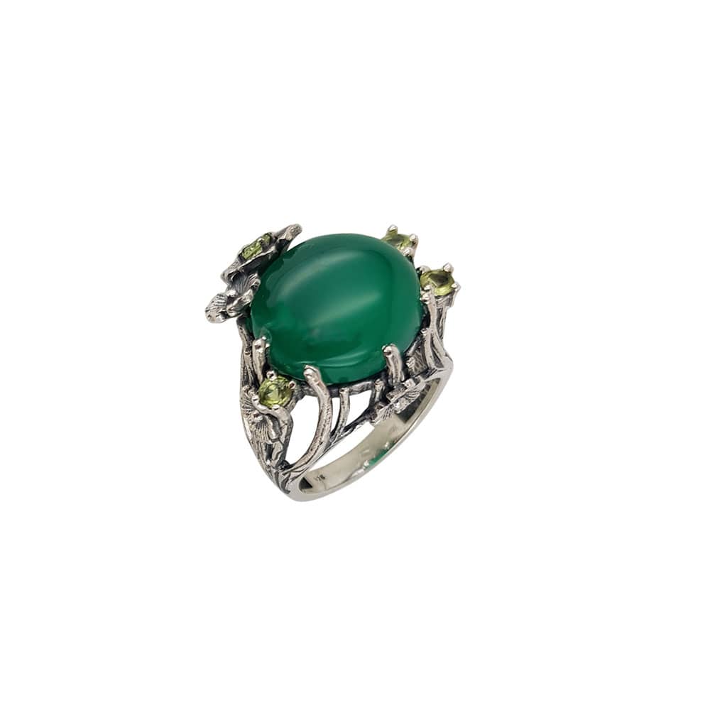 Inel argint onix verde si peridot Mariam marimea 53