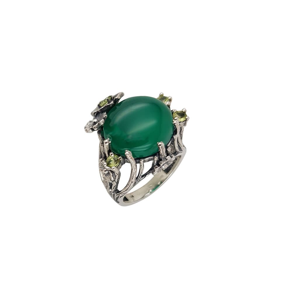 Inel argint onix verde si peridot Mariam marimea 53