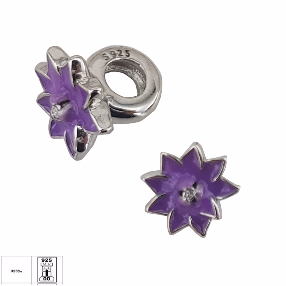 Talisman argint floare email mov