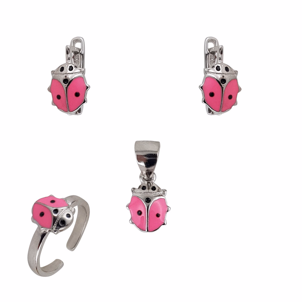 Set argint copii bucuruze roz Ladybug