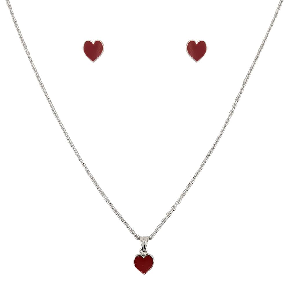 Set argint copii inima Red