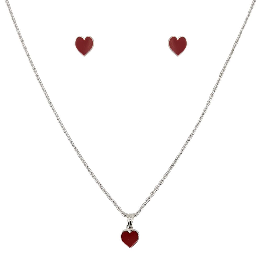 Set argint copii inima Red
