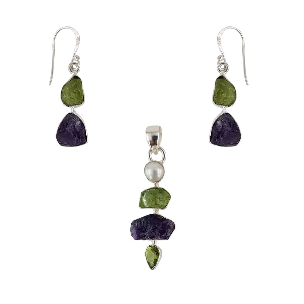 Set argint ametist, peridot si perla Nova