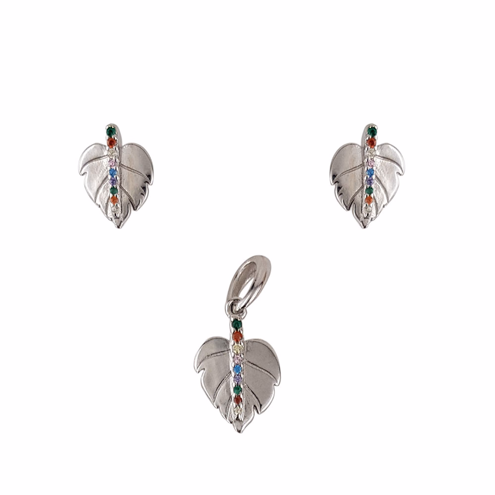 Set argint frunze cu zirconii colorate Feuilles
