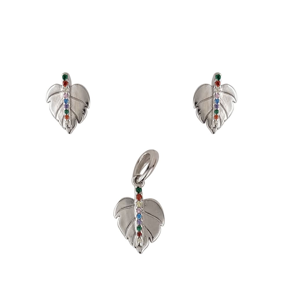 Set argint frunze cu zirconii colorate Feuilles
