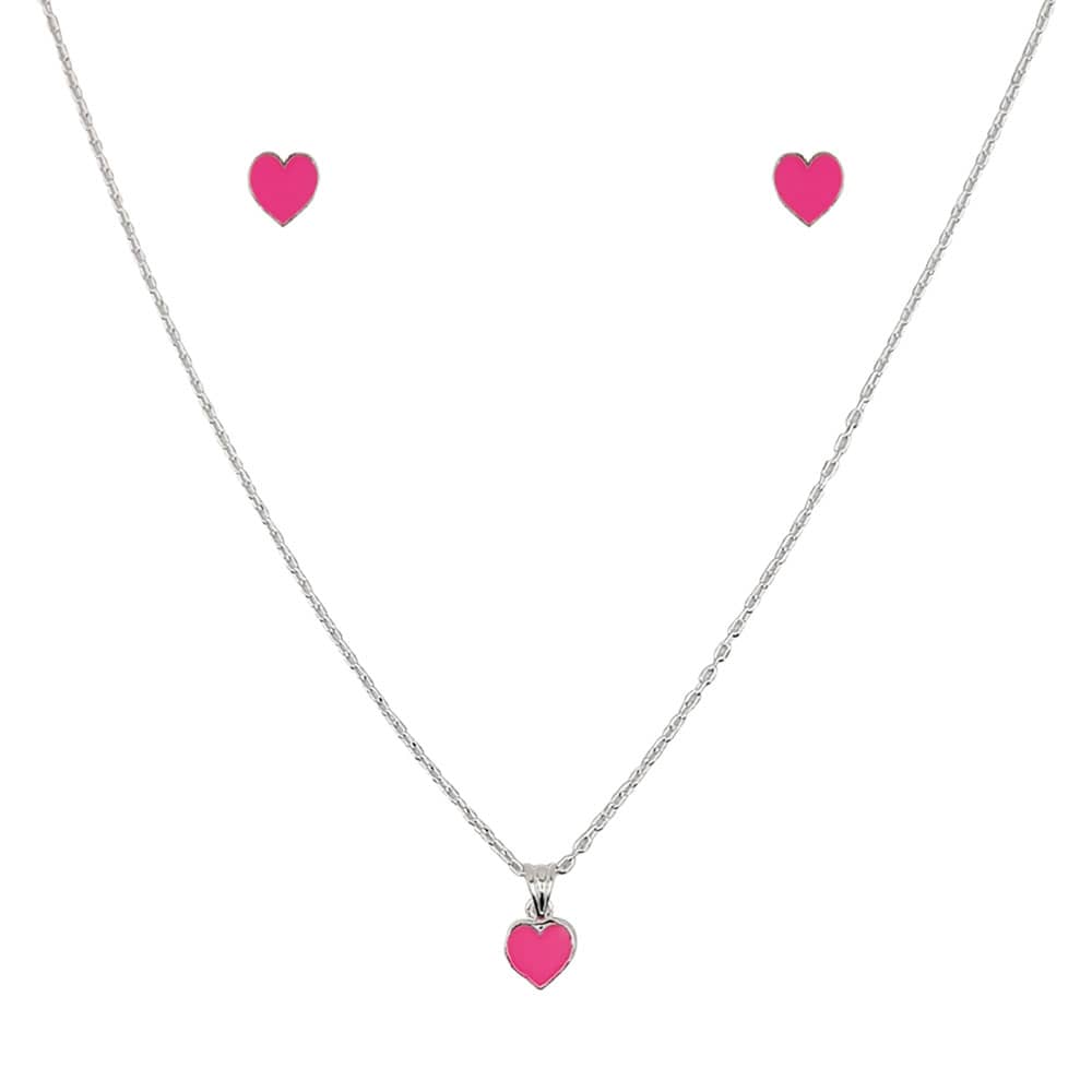 Set argint copii inima Pink