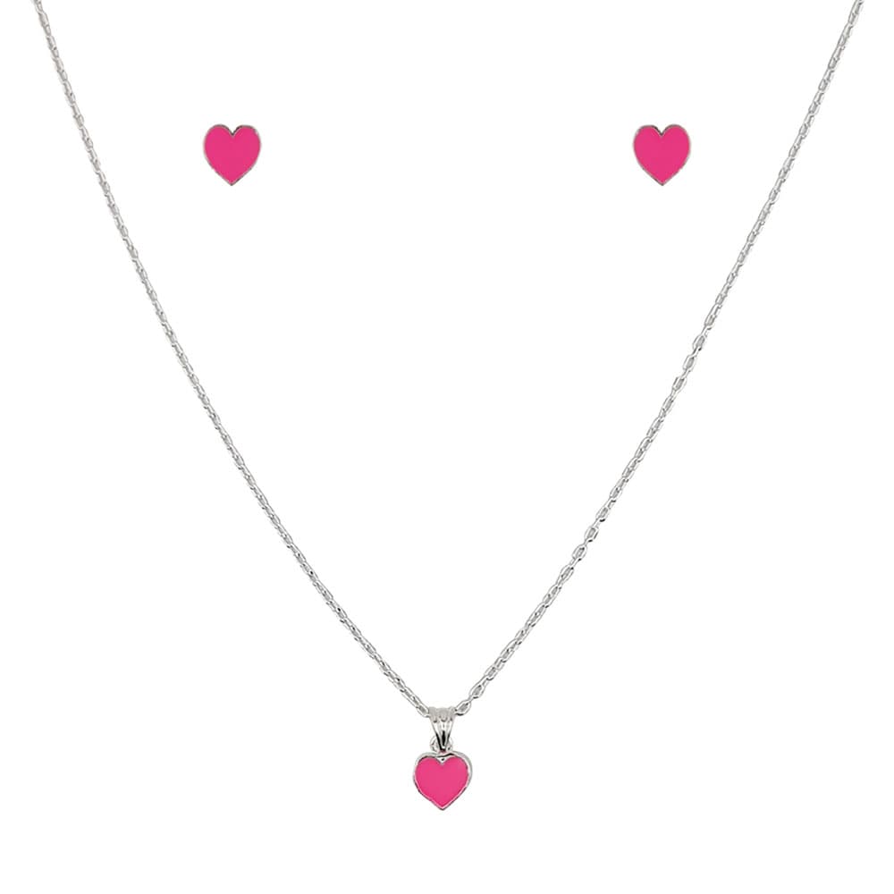Set argint copii inima Pink