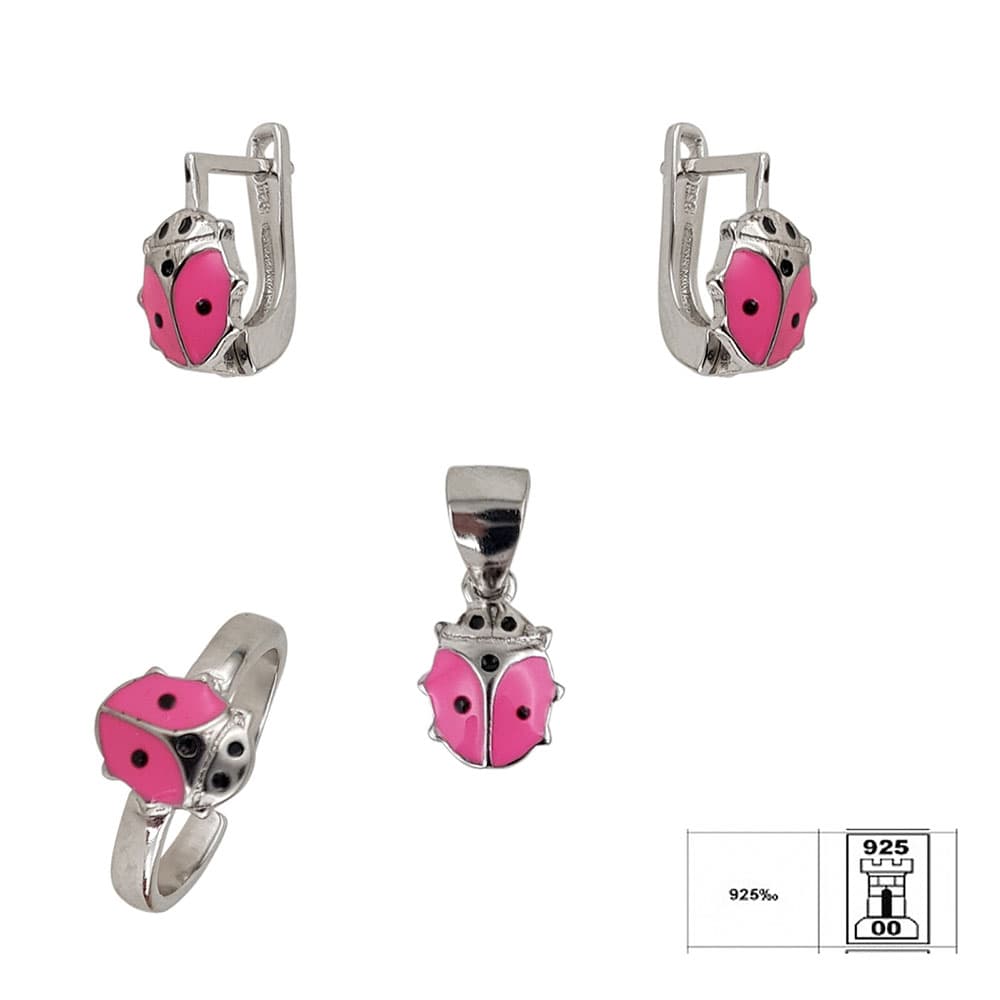 Set argint copii bucuruze roz Ladybug