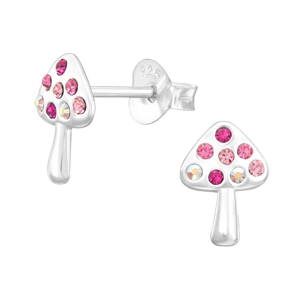 Cercei argint copii Mushroom cu zirconii roz