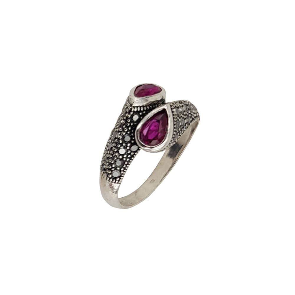 Inel argint elegant hematite Duo fucsia