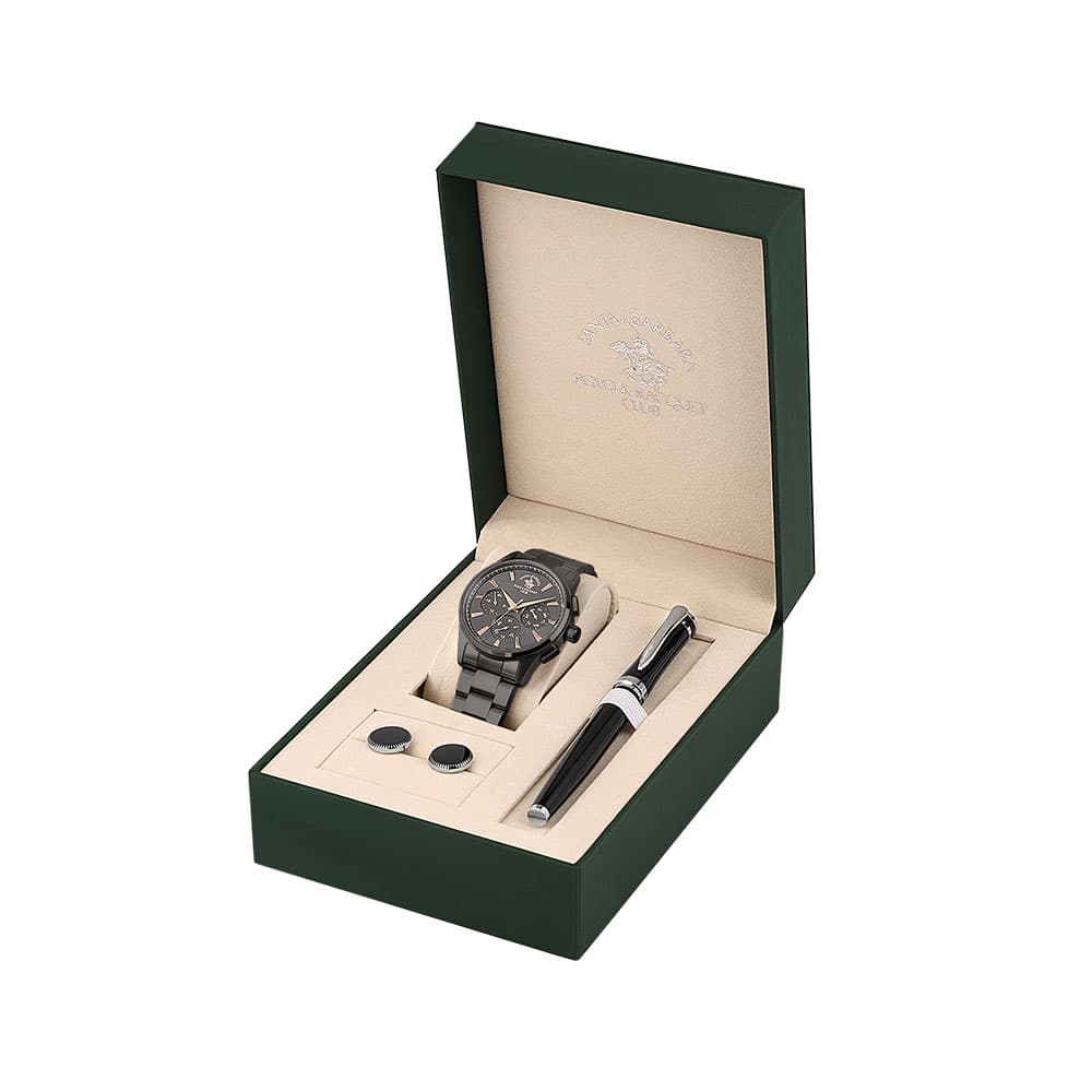 Santa Barbara Polo Gift Set - Ceas Barbatesc Quartz Antracit SB.1.10678-5