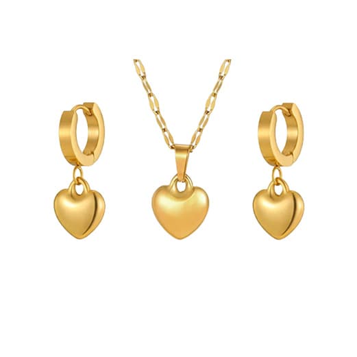 Set bijuterii dama din otel inoxidabil auriu Thia Jewelry, cu lant si pandantiv inima, cercei tip cerc cu pandantive inima