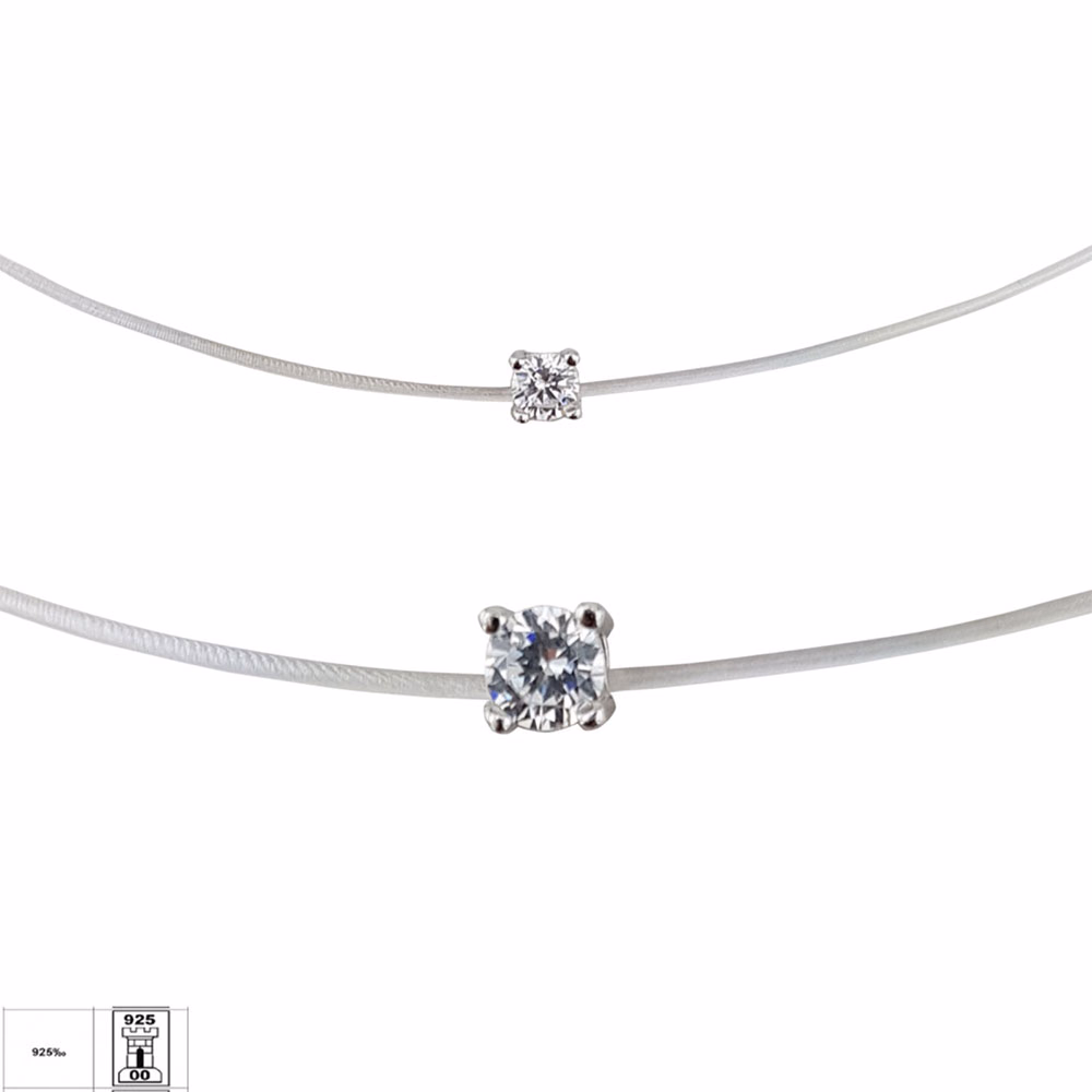 Lant argint silicon solitaire