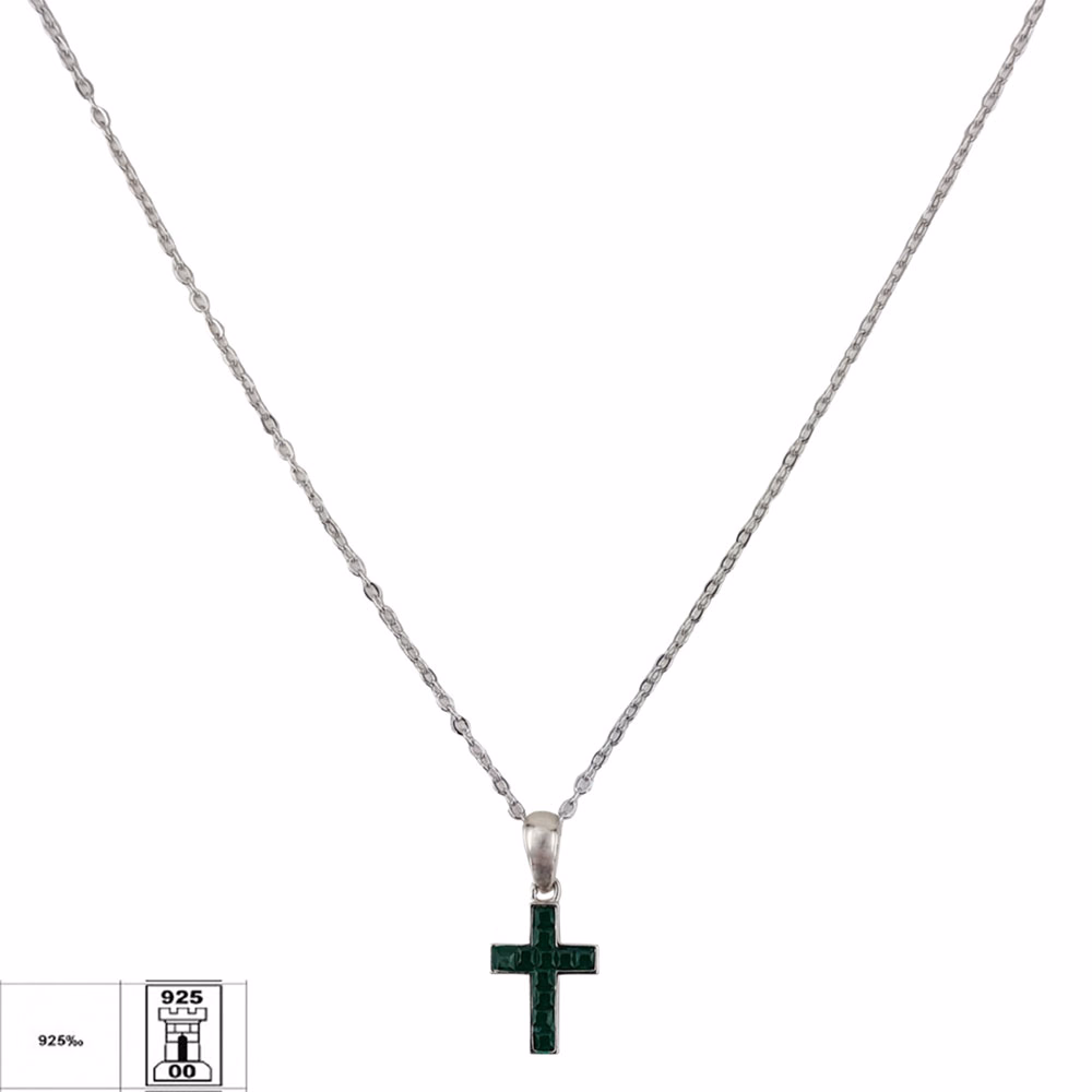 Lant argint cruciulita Green crystal