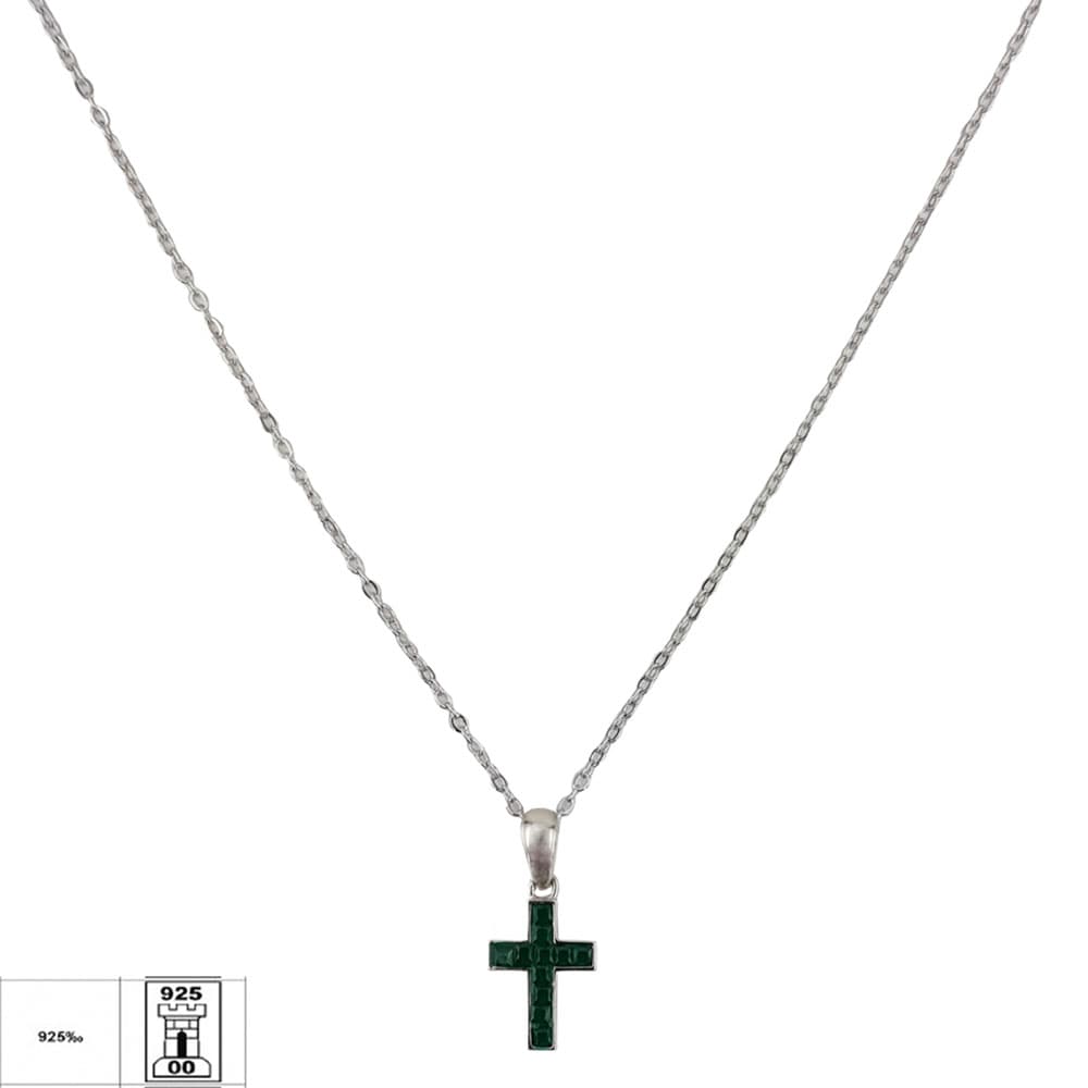Lant argint cruciulita Green crystal